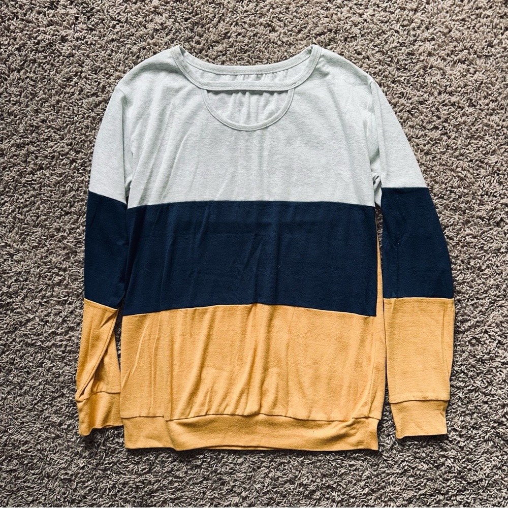Colorblock Women's Long Sleeve Top Cutout Lightweight Sweatshirt Fall Medium M - Picture 6 of 9
